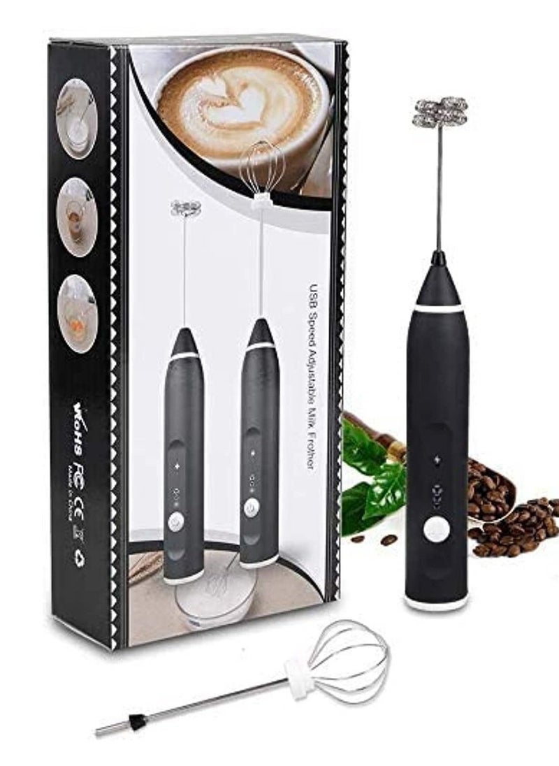 Rechargeable Milk Frother, Coffee Frother Yogurt mixer Egg beater Handheld Foam Maker Rechargeable Electric Foam Maker with 2 Stainless Whisks Speed Adjustable Durable Frother Drink portable Mixer - Image 1