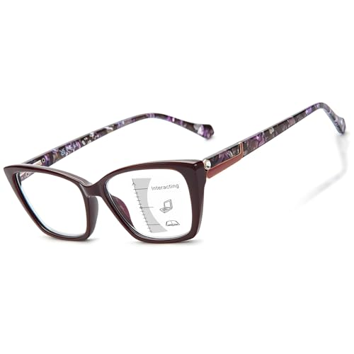 LianSan Trendy Cat-Eye Progressive Multifocus Reading Glasses for Women Blue Light Computer Readers 54-17-140(Purple,1.5x) - Image 1