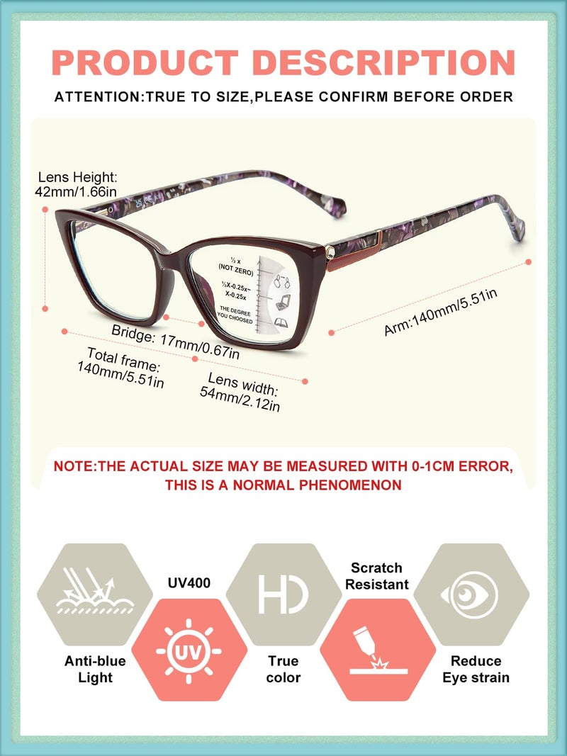 LianSan Trendy Cat-Eye Progressive Multifocus Reading Glasses for Women Blue Light Computer Readers 54-17-140(Purple,1.5x) - Image 5
