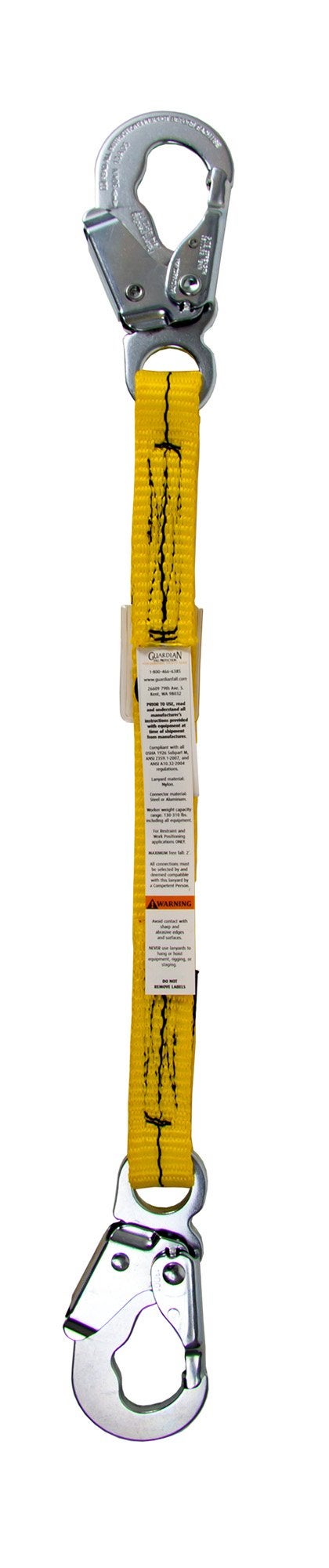 Guardian Fall Protection 01250 2Foot Single Leg NonShock Absorbing Lanyard