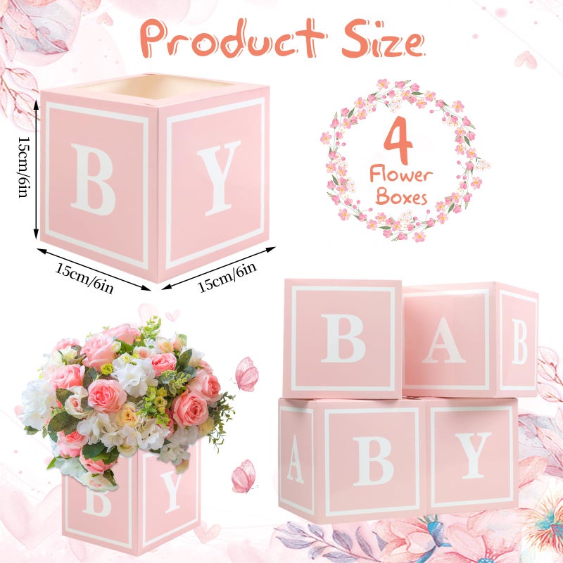 RTHPY 4 Pcs Baby Shower Flower Boxes Table Centerpieces Decoration Pink Baby Block Floral Holder Centerpiece Baby in Bloom Gender Reveal Birthday Party Decors Table Display Its A Girl Its A Boy - Image 2