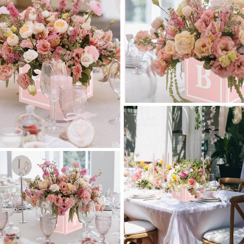 RTHPY 4 Pcs Baby Shower Flower Boxes Table Centerpieces Decoration Pink Baby Block Floral Holder Centerpiece Baby in Bloom Gender Reveal Birthday Party Decors Table Display Its A Girl Its A Boy - Image 5