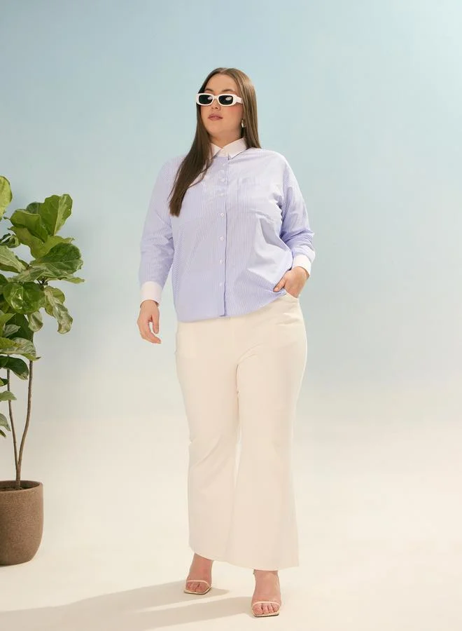 ساسافراس بلوزة بمقاس كبير مخططة مع أكمام طويلة