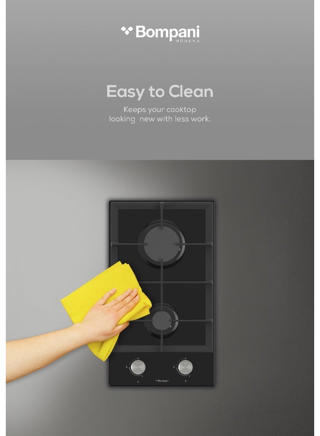 بومباني مواقد مدمجة مقاس 30 سم - شعلتان غازيتان من نوع يورو بول، شعلات ساباف، زجاج أسود مقسّى مقاس 8 مم - ضمان لمدة عام من الشركة المصنعة - Image 5