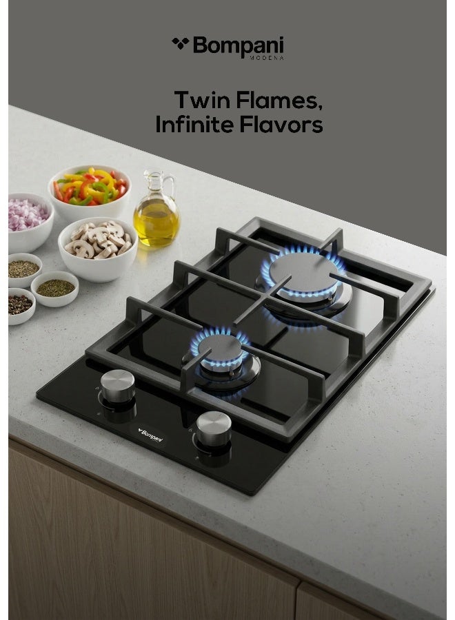 بومباني مواقد مدمجة مقاس 30 سم - شعلتان غازيتان من نوع يورو بول، شعلات ساباف، زجاج أسود مقسّى مقاس 8 مم - ضمان لمدة عام من الشركة المصنعة - Image 3