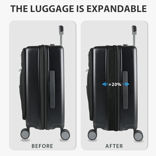 KROSER Hardside Expandable Carry On Luggage 22x14x9 Airline Approved With Front Business Pockets, 20 Inch Suitcases with Wheels, Carry on Suitcase with TSA Lock & USB Port, Black-Army Green - Image 5