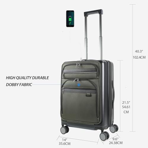 KROSER Hardside Expandable Carry On Luggage 22x14x9 Airline Approved With Front Business Pockets, 20 Inch Suitcases with Wheels, Carry on Suitcase with TSA Lock & USB Port, Black-Army Green - Image 2