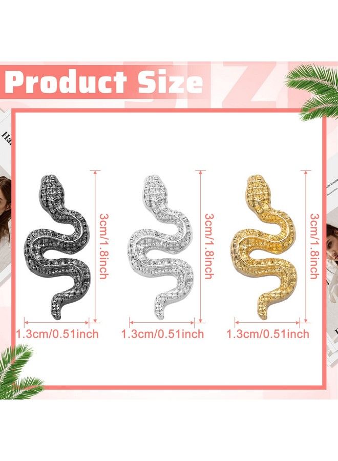 Leelosp 12 Pcs 3D Snake Nail Charms 3D Nail Charms With Rhinestones Alloy Snake Wave Crystal Rhinestones Nail Snake Art Metal Nail Jewelry Accessories Gold Silver Black Nail Charms For Nail Art Decoration Diy  - Image 3