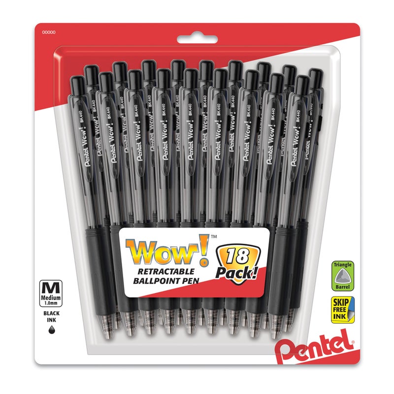 Pentel 711766 WOW! Retractable Ballpoint Pens Medium Point Black Ink - Image 1
