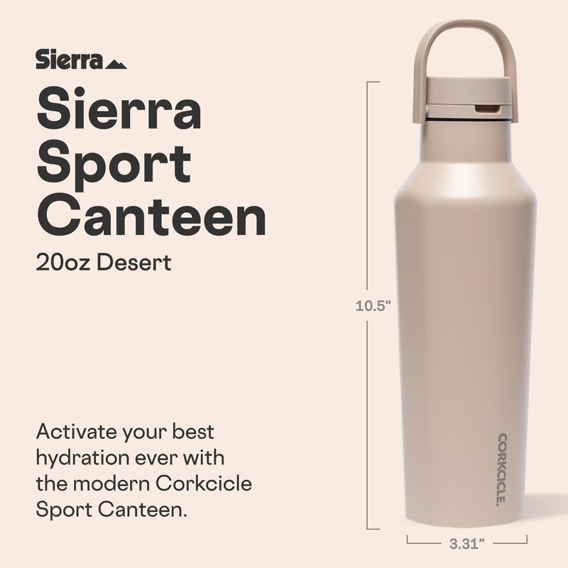 Corkcicle Sport Canteen - Keeps Drinks Cold 25 Hours - Stainless Steel Water Bottle - Triple-Insulated - Spill-Proof - Summer Drinkware Gift - Keeps Drinks Ice Cold - 20 oz - Desert - Image 2