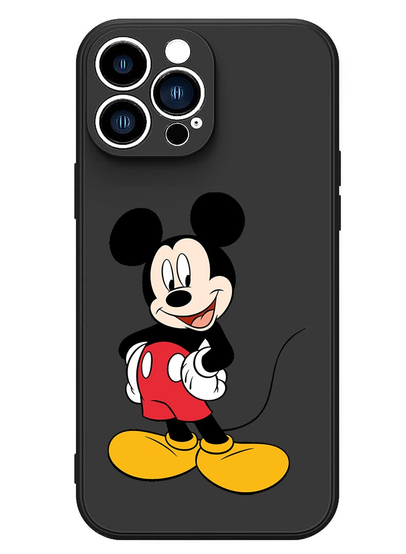 Theodor Protective Slim Fit Case Liquid Silicone Cover with Full Body Protection Anti-Scratch Shockproof Case For iPhone 14 Pro Max Black  - Mickey sitting - Image 1