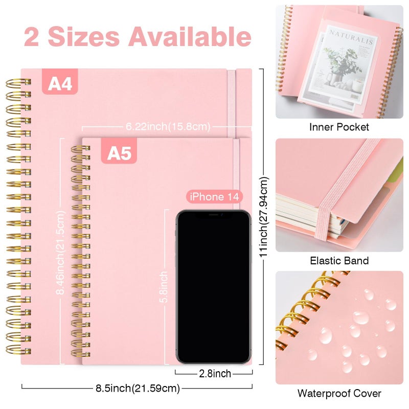 OMEYA Spiral Notebook 8.5" x 11", 5 Subject Notebooks College Ruled with Removable Dividers, 300 Pages 100GSM Thick Spiral Writing Journal for Women & Men, Large A4 Lined Journal Notebooks for Work, School - Image 5