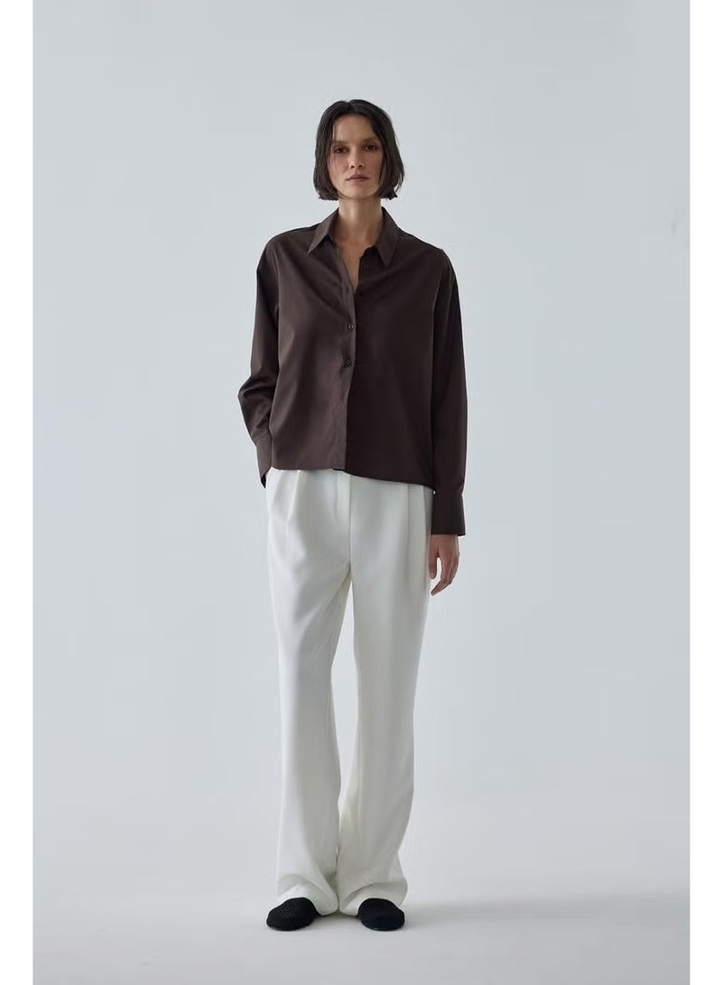 Suud Collection قميص قصير واسع بني مرير - Image 2
