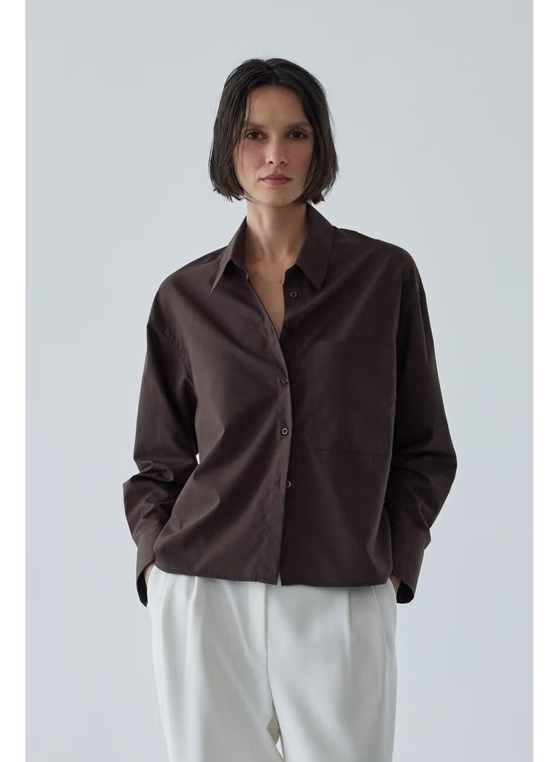 Suud Collection قميص قصير واسع بني مرير - Image 1