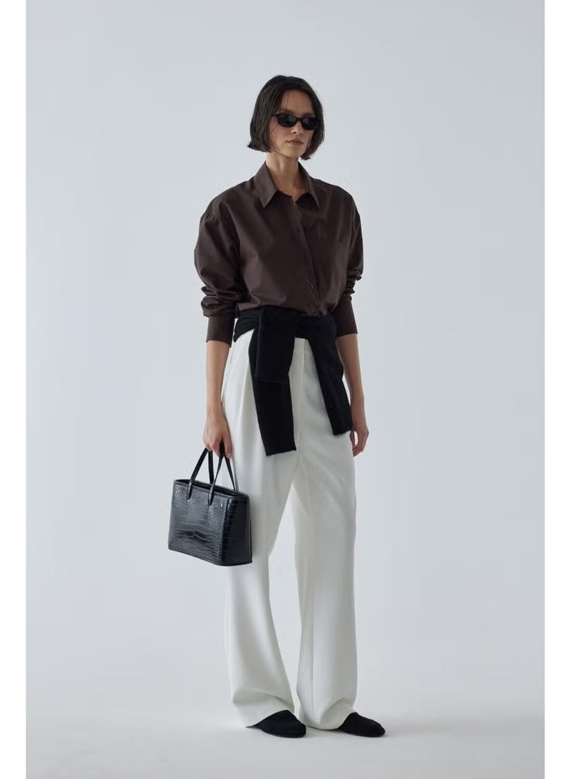 Suud Collection قميص قصير واسع بني مرير - Image 5