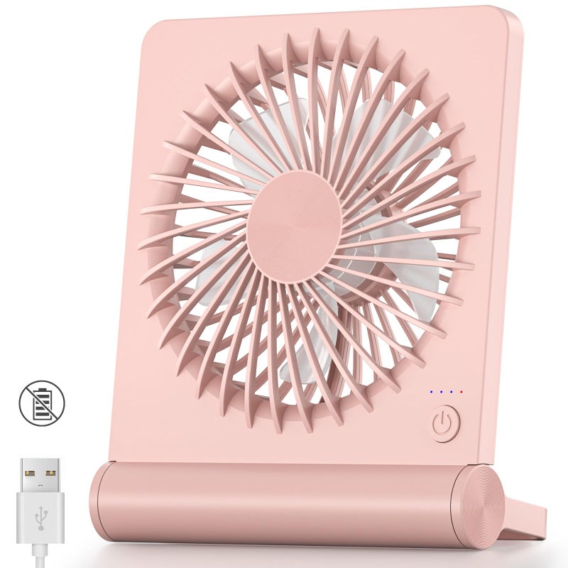 Koonie USB Fan Strong Wind Ultra Quiet Small Desk Fan 220 Tilt Folding 3 Speeds Adjustable USBC Powered Personal Fan for Home Office Desktop Pink NO BATTERY
