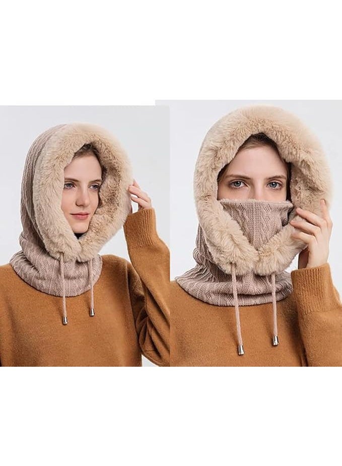 PAWSONIFY Women One Piece Slouchy Fleece Beanie Hats Scarf Mask Drawstring Warm Hooded Winter Balaclava Pullover Knitted Hat - Image 5