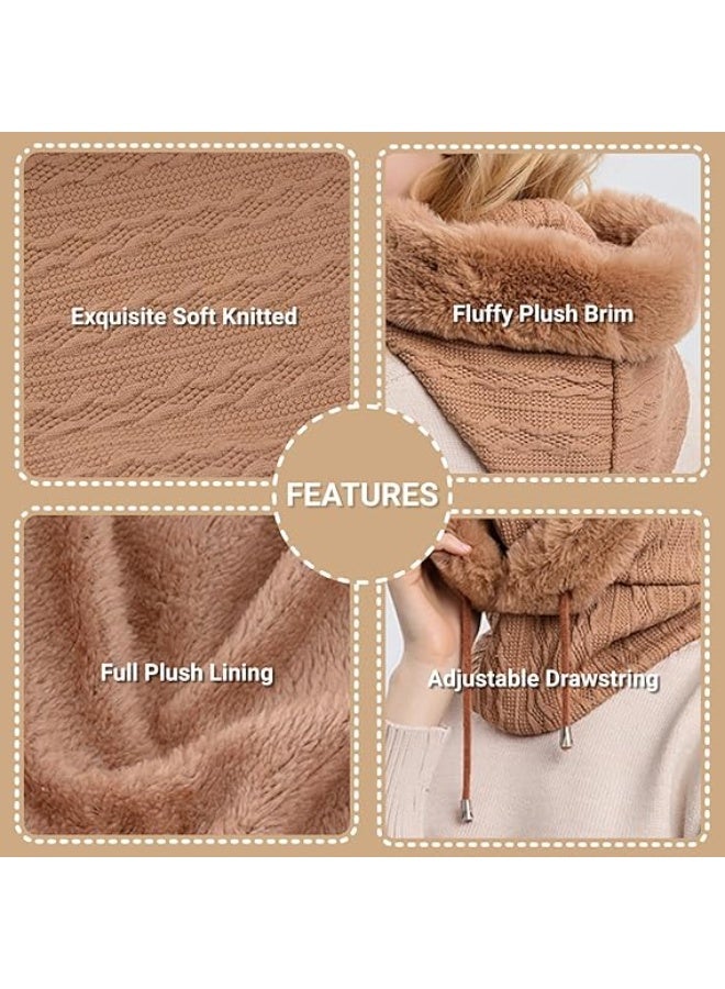 PAWSONIFY Women One Piece Slouchy Fleece Beanie Hats Scarf Mask Drawstring Warm Hooded Winter Balaclava Pullover Knitted Hat - Image 2