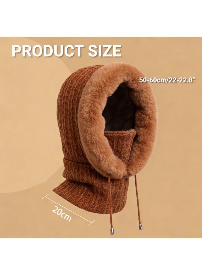 PAWSONIFY Women One Piece Slouchy Fleece Beanie Hats Scarf Mask Drawstring Warm Hooded Winter Balaclava Pullover Knitted Hat - Image 4