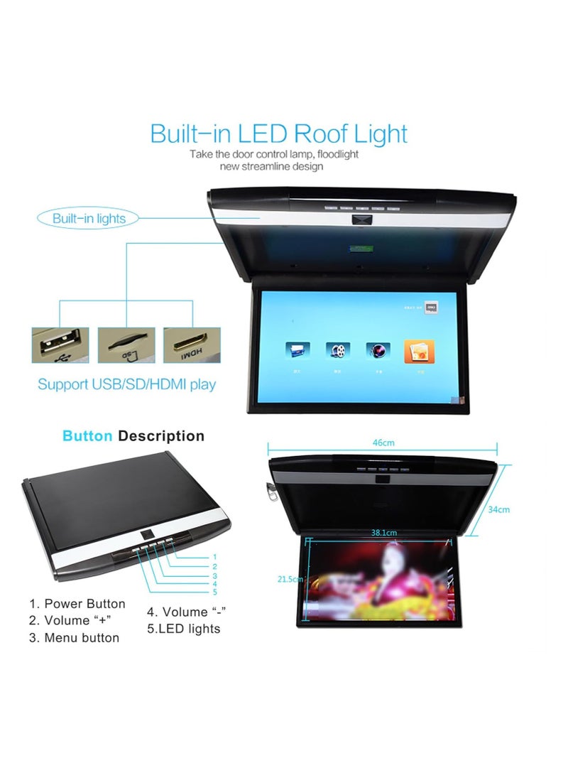 SHEZA STAR 1080P Car Video Player, 15 Inch HD Wide Screen Car Overhead Roof Mounted Monitor Ultra-Thin Flip Down TV for Cars Support FM/IR/USB/SD/HDMI Input - Image 4