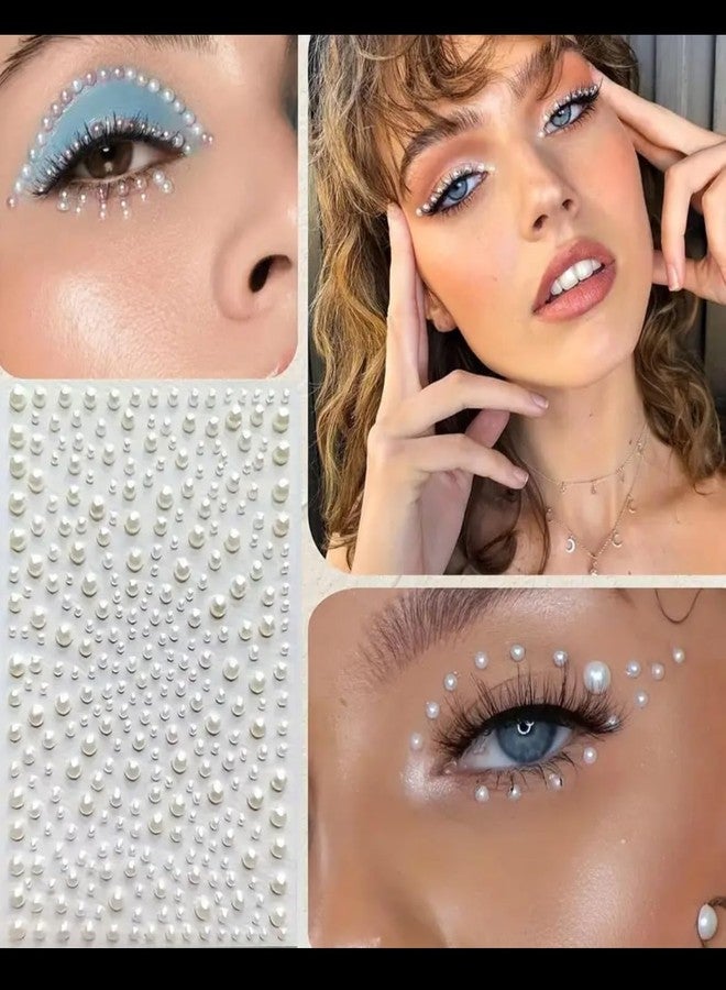 EPARTY ملصقات شعر لؤلؤية، أحجار كريمة ذاتية اللصق للوجه، مجوهرات تزيينية للجسم يمكنكِ صنعها بنفسكِ لمكياج الزفاف وفن الأظافر - Image 2