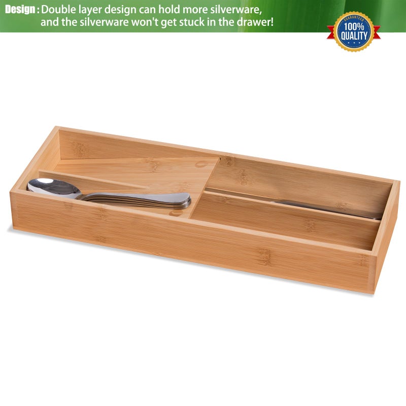 guiogc Bamboo Silverware Drawer Organizer, Kitchen Small Silverware Organizer, Utensil Tray Holder, Cutlery Tray for Spoons, Forks, Knives, Suitable for a family of 2-4 - Image 5