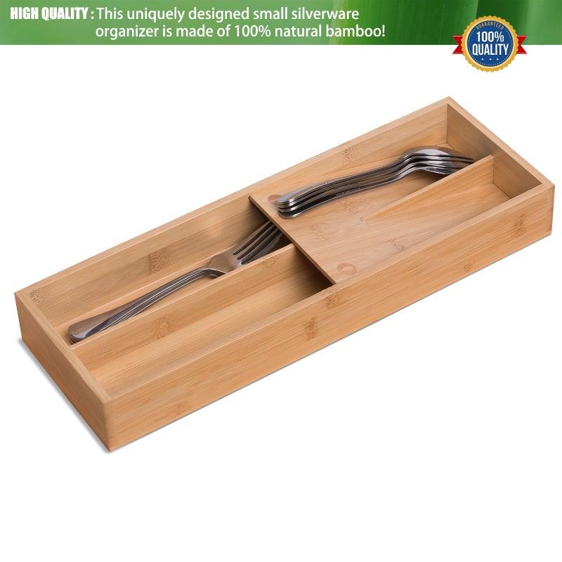 guiogc Bamboo Silverware Drawer Organizer, Kitchen Small Silverware Organizer, Utensil Tray Holder, Cutlery Tray for Spoons, Forks, Knives, Suitable for a family of 2-4 - Image 4