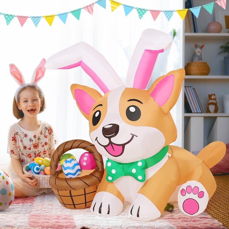GOOSH 4.5 FT Easter Inflatables Dog Outdoor Decorations Blow Up Yard Cute Puppy in Bunny Hat and Colorful Eggs with Built-in LEDs for Garden Lawn Indoor Decor - Image 5