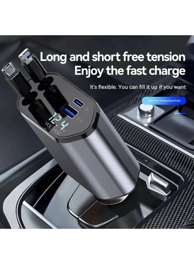 4-in-1 Retractable Car Charger – 60W Fast Charging, USB Type-C, Multi-Device, Fireproof ABS - Image 3