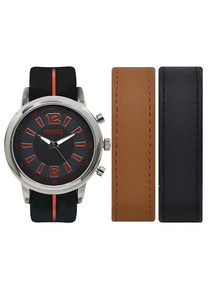 ANDIAMO Men's Analog Silver Case Silver Leather Strap Set Watch  - Image 1