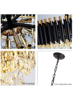 SP Modern Chandelier Gold and Black Crystal Chandeliers 5-Tier Chandelier Crystal Round Hanging Crystal Pendant Light Fixture for Dining Room Bedroom Living Room Foyer Farmhouse W24"  - Image 2
