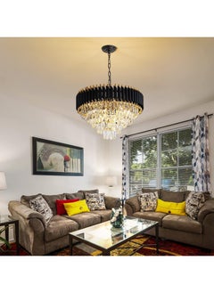 SP Modern Chandelier Gold and Black Crystal Chandeliers 5-Tier Chandelier Crystal Round Hanging Crystal Pendant Light Fixture for Dining Room Bedroom Living Room Foyer Farmhouse W24"  - Image 3