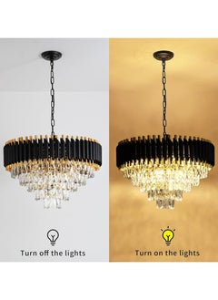 SP Modern Chandelier Gold and Black Crystal Chandeliers 5-Tier Chandelier Crystal Round Hanging Crystal Pendant Light Fixture for Dining Room Bedroom Living Room Foyer Farmhouse W24"  - Image 5