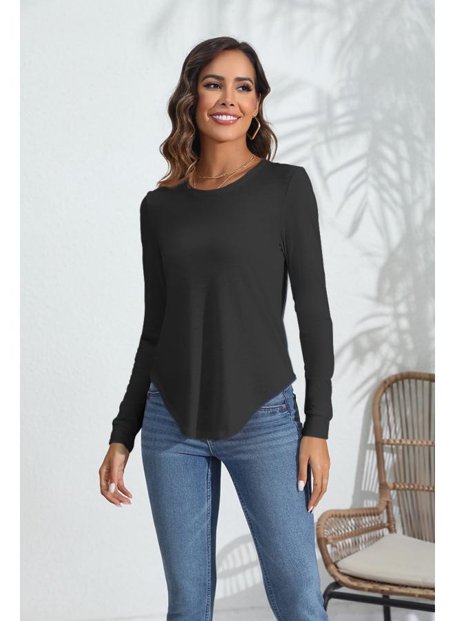 VUELO European And American Women's Outdoor Round Neck Top Casual Sports Blouse Slub Cotton Yoga Fitness Long Sleeve 