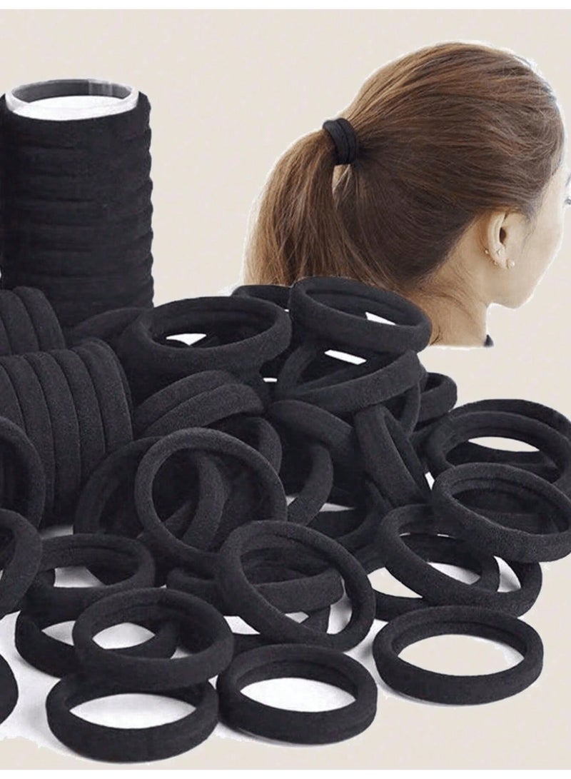 MARYA 200PCS Hair Ties, 4cm Diameter Cotton Seamless Elastic Hair Bands, Large Stretch Gentle Hair Elastics for Thick Curly Hair, Slip-Resistant Ponytail Holders for Women, Durable for Home Office Gym Daily Use (Black) - Image 1