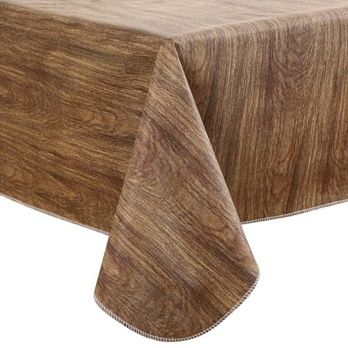 Walrus Heavy Duty Vinyl Tablecloth with Flannel Backing Waterproof OilProof Plastic Table Cloth StainResistant Wipeable Rectangle or Square Table Cover for Indoor and Outdoor Wood 60X102 Inch - Image 1