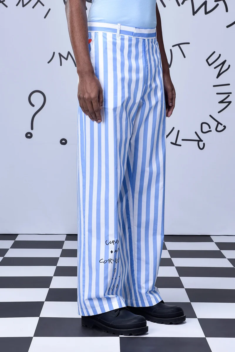 Genes Lecoanet Hemant Chess Board Striped Relaxed Fit Trousers