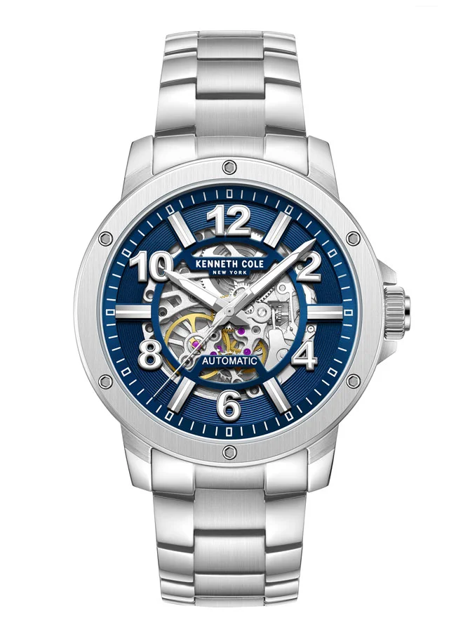 Kenneth Cole New York Kenneth Cole New York 44mm Automatic Men's Watch with Blue Dial & Stainless Steel Bracelet