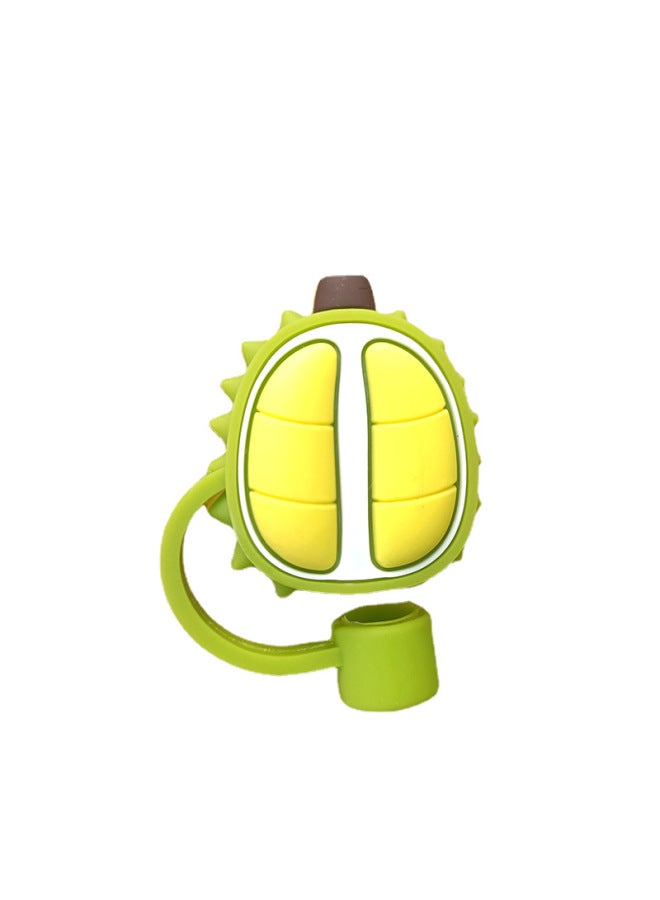 Cartoon Soft Silicone Dustproof Straw Cap Straw Plug Glass Cup Accessories 8mm Diameter-Color:Green Durian-Specifications:1 Bag (without Straw) - Image 1