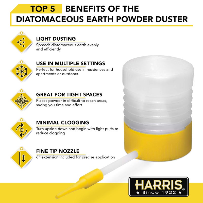 Harris Diatomaceous Earth Powder Duster with 6 Inch Extension Nozzle, for Easier Application of DE in Home & Outdoor Lawn and Garden Use - Image 5