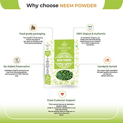 Herbstem 100% Pure & Natural Neem Leaves Powder | Sun Dried & Steamless | For Hair Growth and Face Pack - 100Gm - Image 4