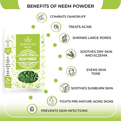 Herbstem 100% Pure & Natural Neem Leaves Powder | Sun Dried & Steamless | For Hair Growth and Face Pack - 100Gm - Image 3