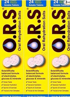 O.R.S Ors Hydration Tablets  With Electrolytes, Vegan, Gluten And Lactose Free Formula - Natural Lemon Flavor - 24 Count  Pack of 3 