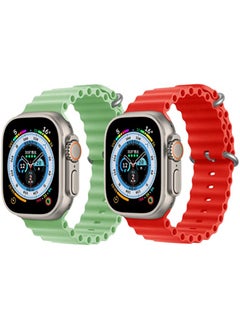 Silicone Ocean Band Strap Mint Green Silicone Ocean Band Strap Red Set of 2 for Apple Watch Ultra 8 49mm