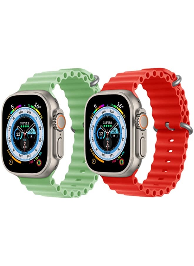 IAF - Silicone Ocean Band Strap Mint Green Silicone Ocean Band Strap Red Set of 2 for Apple Watch Ultra 8 49mm - Image 1