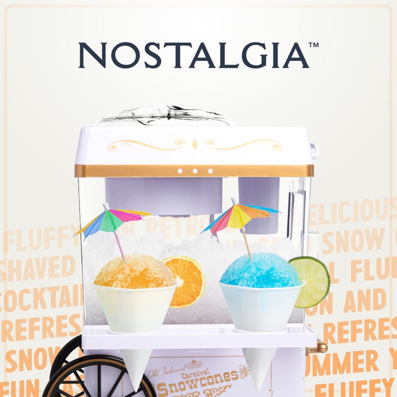 Nostalgia Snow Cone Shaved Ice Machine - Retro Table-Top Slushie Machine Makes 20 Icy Treats - Includes 2 Reusable Plastic Cups & Ice Scoop - White - Image 5