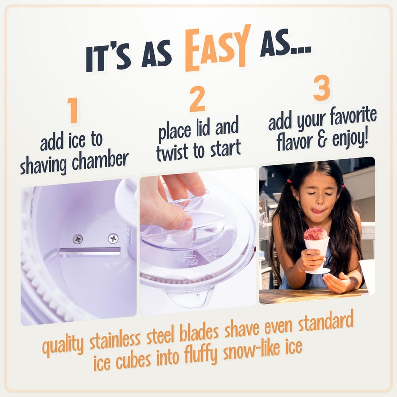 Nostalgia Snow Cone Shaved Ice Machine - Retro Table-Top Slushie Machine Makes 20 Icy Treats - Includes 2 Reusable Plastic Cups & Ice Scoop - White - Image 4