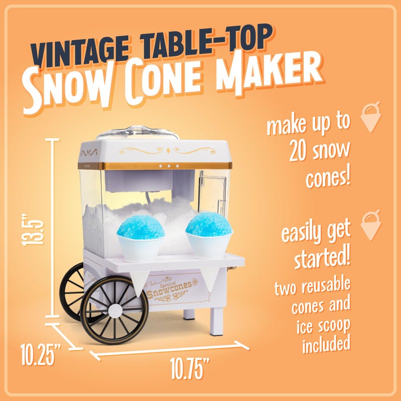 Nostalgia Snow Cone Shaved Ice Machine - Retro Table-Top Slushie Machine Makes 20 Icy Treats - Includes 2 Reusable Plastic Cups & Ice Scoop - White - Image 2