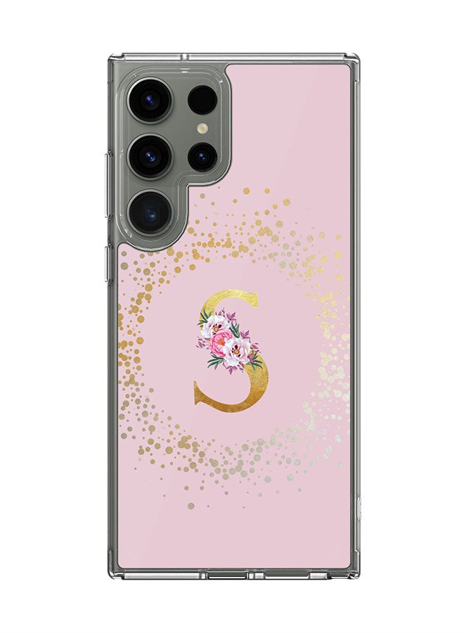 Stylizedd Classic Clear Case for Samsung Galaxy S24 Ultra , Hybrid Soft Transparent Cover Custom Monogram Initial Letter Floral Pattern Alphabet - S (Pink) - Image 1