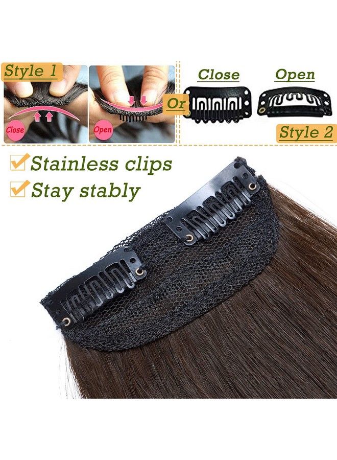 SEGO Clip In Remy Human Hair Extensions 2 Clips Clip In Mini Hairpieces Seamless Invisible Hairpin For Women With Thinning Hair Adding Hair Volume Natural Cushion High Hair #2 Dark Brown 8 Inch 12G - Image 5